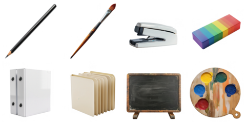 Stationery png collection in 3d transparent for product presentation.