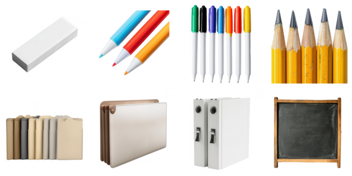 Stationery transparent collection set in png no background for decoration.