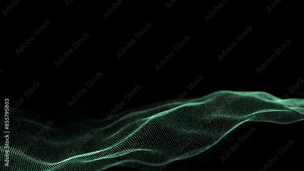 Poster abstract futuristic wave with moving dots. flow of colored particles and lines. cyber technology ill