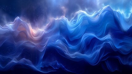 Obraz premium An abstract design featuring ocean waves with deep blue and turquoise flowing lines. The waves create a harmonious and dynamic scene with fluid motion and vibrant hues.