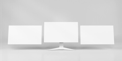 Blank white website screen mockup with monitor