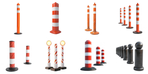 Traffic pole transparent collection set in png no background for decoration.