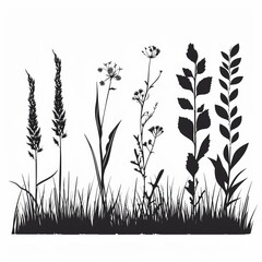 A set of seamless grass silhouettes isolated on a white background.