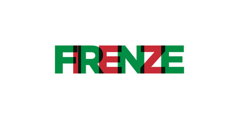 Firenze in the Italia emblem. The design features a geometric style, vector illustration with bold typography in a modern font. The graphic slogan lettering.
