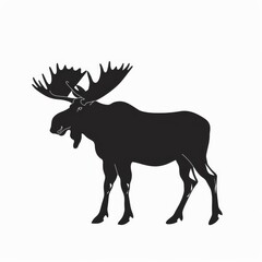 Fototapeta premium This flat modern illustration shows a black silhouette of a moose on a white background.