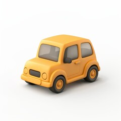 A realistic 3D modern cartoon orange car with windows and headlights is a toy vehicle, a repair icon and a transport icon for transporting items