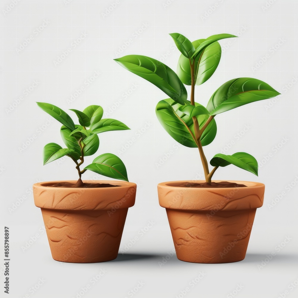 Poster cacti in clay containers on a white background in 3d modern format
