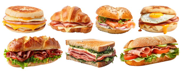 PNG Delicious assorted breakfast sandwiches set