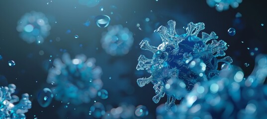 Corona virus 2019-ncov flu outbreak, 3D banner illustration, microscopic view of floating influenza viruses