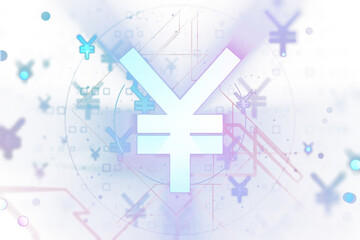 Obraz premium A stylized yen currency symbol with geometric shapes and elements on a soft blurred background, concept of finance
