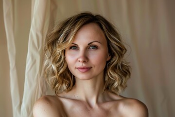 Naklejka premium Serene beauty portrait of a woman with natural light
