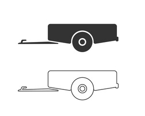 Car trailer line icon. Side view. Black silhouette. Vector flat graphic illustration. The isolated object flat sign