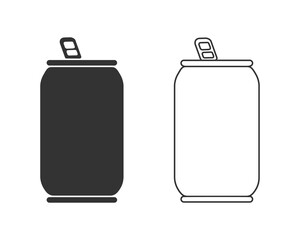 Cutout silhouette Soda can line icon. Outline logo of metal container with opener. vector flat