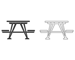 Picnic area, picnic table line icon in black flat glyph, filled style isolated on white background