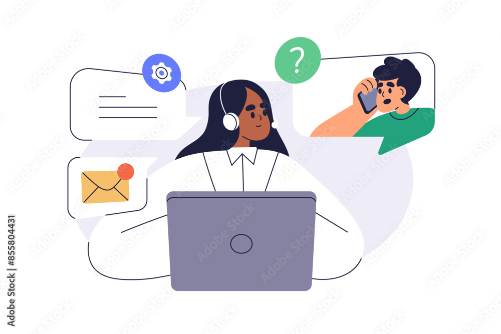 Poster customer support service, call center. online help and assistance for clients. communication, proble