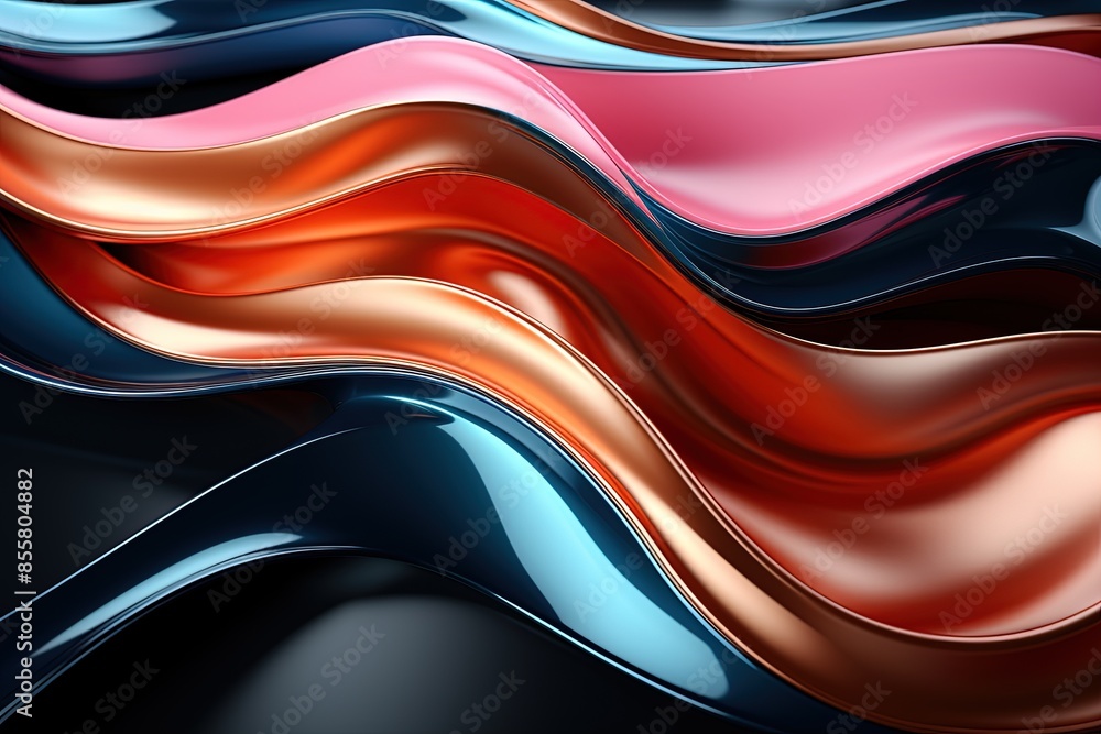 Sticker Metallic abstract wavy liquid background mockup design technological innovation