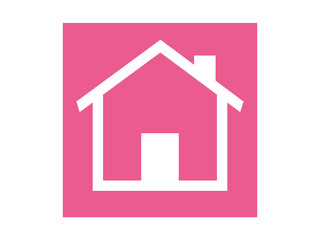 Icon of a house on a pink background. The icon can be used as a symbol of a building materials store.