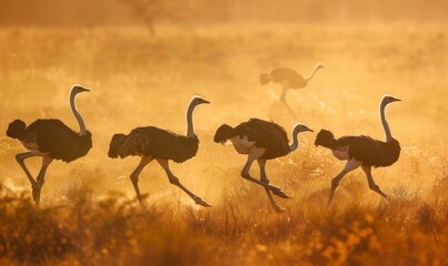 Naklejka premium Image. Ostriches running in the wild --ar 5:3 Job ID: 7c0d14be-871e-4ae7-807d-6af03dc0199b