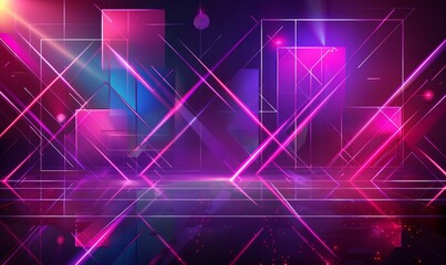 Obraz premium illustration of abstract geometric background with shiny smooth shapes and glowing neon lights in darkness