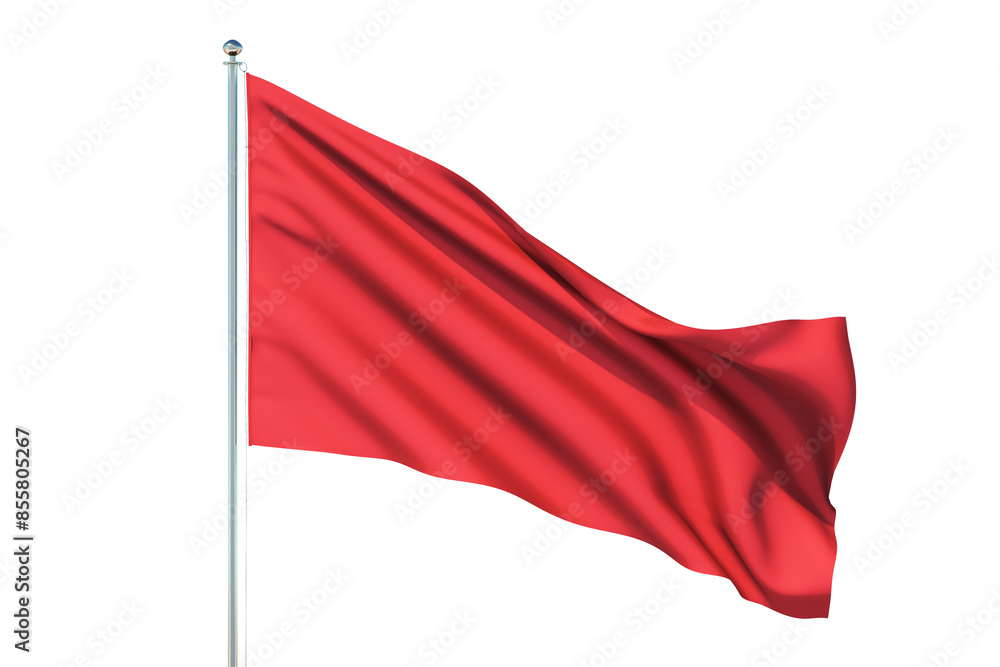 Poster a red flag waving on a plain white background, representing a concept or patriotism. 3d rendering