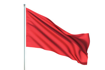 A red flag waving on a plain white background, representing a concept or patriotism. 3D Rendering