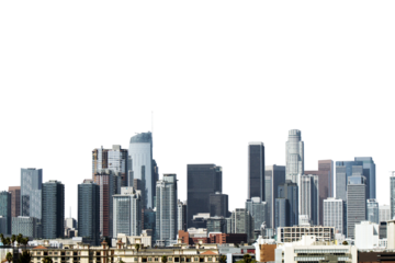 Los Angeles skyline isolated on a white background, with a clear cut-out effect great for a layout or design template