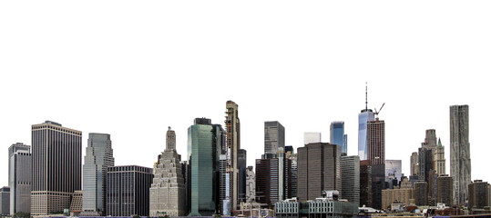 The picture shows the New York City skyline with clear details of buildings, set against a white...