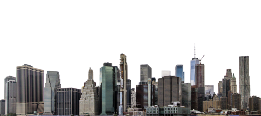The picture shows the New York City skyline with clear details of buildings, set against a white background, conveying an urban concept