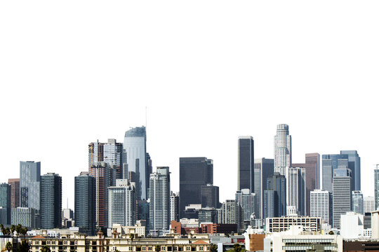 Los Angeles skyline isolated on a white background, with a clear cut-out effect great for a layout or design template