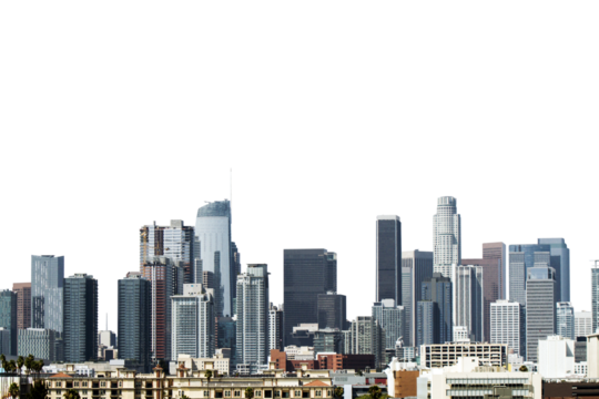 Los Angeles skyline isolated on a white background, with a clear cut-out effect great for a layout or design template
