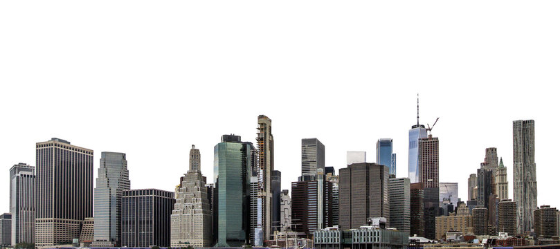 The picture shows the New York City skyline with clear details of buildings, set against a white background, conveying an urban concept