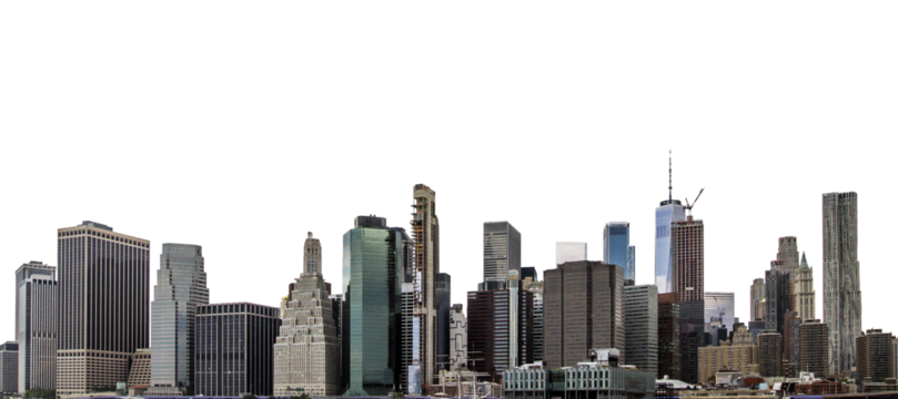 The picture shows the New York City skyline with clear details of buildings, set against a white background, conveying an urban concept - Powered by Adobe