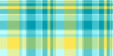 Row pattern seamless background, american vector tartan check. Valentine plaid textile fabric texture in cyan and yellow colors.