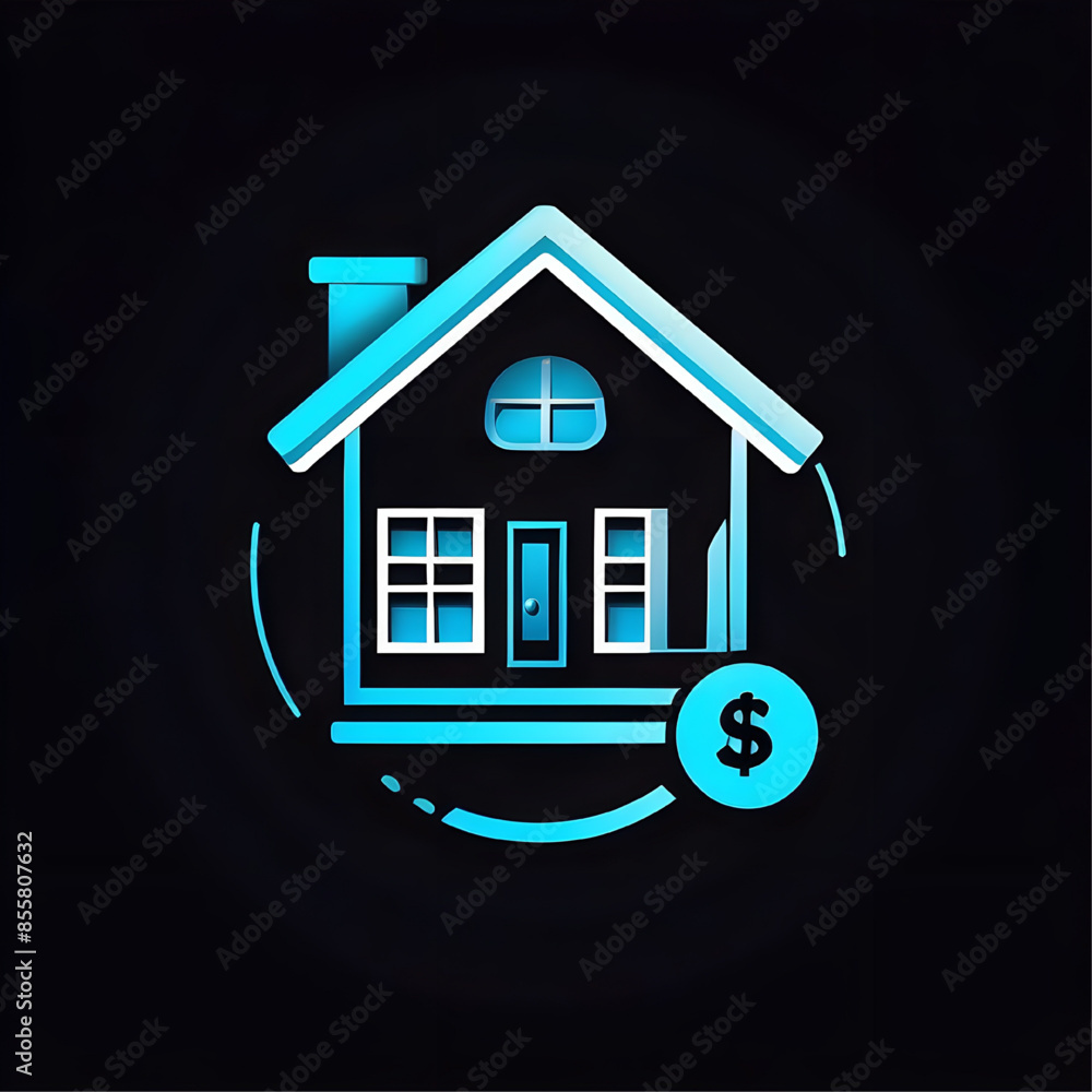 Sticker home icon isolated on black background, earning money from home, get income from home, work from hom