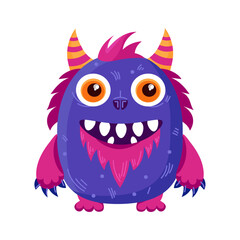 Funny monster character in cartoon simple style on white background.Cute Monsters Vector illustration. Kids cartoon character design for poster, baby products, print, packaging design