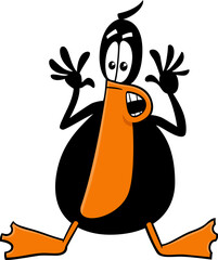 cartoon scared or surprised black duck animal character