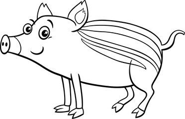 cartoon wild boar piglet funny animal character coloring page