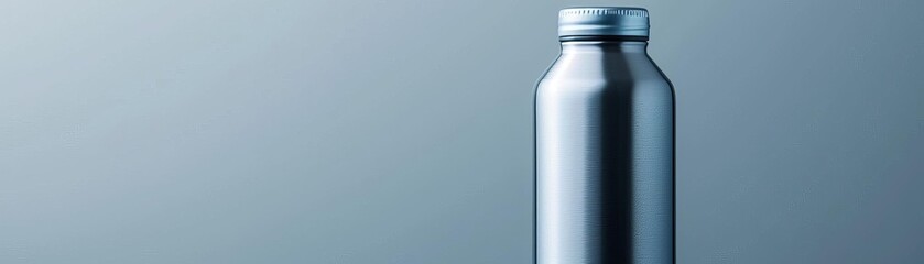 Silver bottle on a light blue background