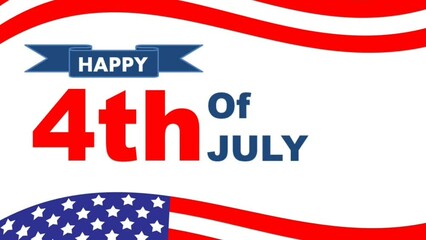 Happy 4th of July text against white with American flag on top and bottom, illustration white background.