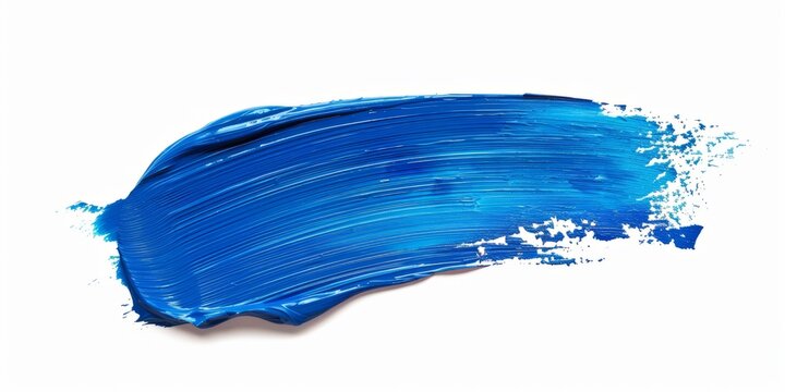 Hand painted stroke of blue paint brus on white background