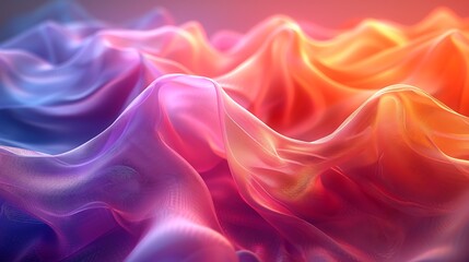 Obraz premium Wave patterns created by colorful silk ribbons in the wind. The ribbons flow gracefully, forming intricate wave-like shapes, with vibrant colors contrasting against a soft, blurred background.