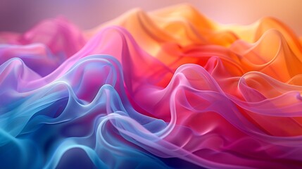 Obraz premium Wave patterns created by colorful silk ribbons in the wind. The ribbons flow gracefully, forming intricate wave-like shapes, with vibrant colors contrasting against a soft, blurred background.