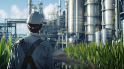 Fototapeta premium Engineers conducting experiments in a biorefinery laboratory, high-tech equipment, sustainable biofuel production, innovative energy solutions