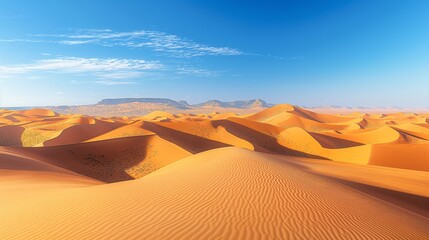 Sweeping dunes under a vast blue sky define an expanse of desert beauty, untouched and majestic.