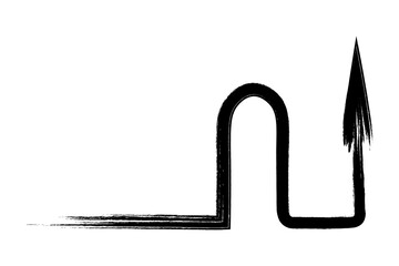 Arrow to bypass. Sketch. The direction of the arrow is in a circular detour, and then in a square to the right and up. Hand drawn sign. Vector illustration. Direction indicator made from brush strokes