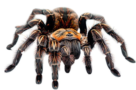 Close up of tarantula isolated on white background, transparent background