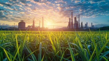 A state-of-the-art bioethanol production facility with advanced technology and eco-friendly practices, emphasizing sustainability, isolated on a white background with copy space
