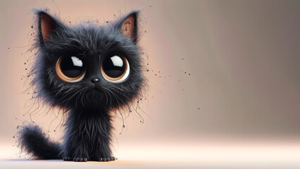 A whimsical, 3d illustration of a scruffy cat, the concept of Haloween celebrations