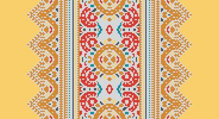 Ethnic Style Vector Seamless Pattern. Pixel Unique Geometric Vector Swatch. Ikat Perfect for Screen Background.