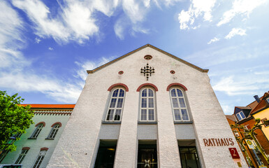 View of old buildings in downtown Xanten. Historical buildings in the city.
